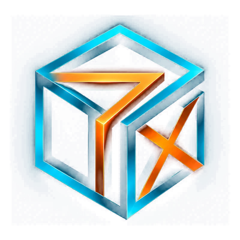 Cube7X cyan and orange 7X cube emblem